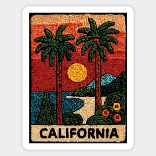 California Road Trip Vintage Embroidered Poster | Retro West Coast Travel Souvenir Sticker
